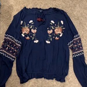 Silky floral embroidered top